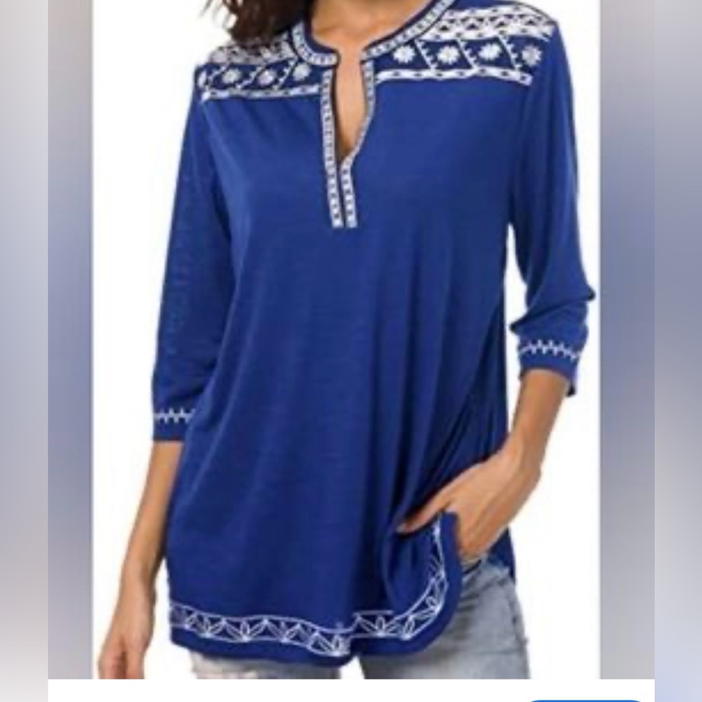 Urban Coco Women's Blue Embroidered Tunic Top XL